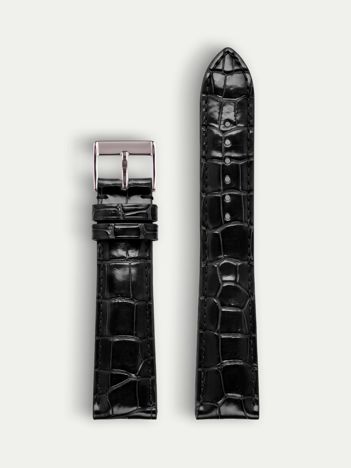 Classic Leather Watch Strap – Shiny Alligator Black