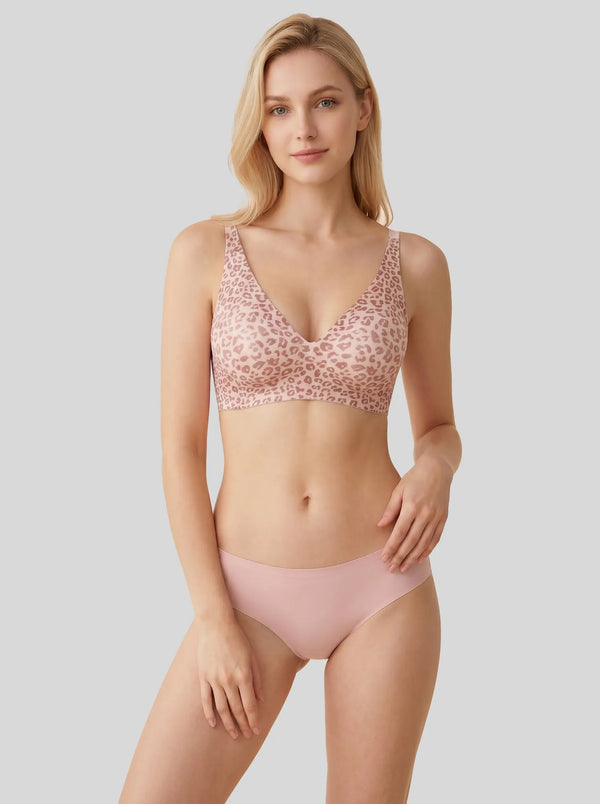 Women's Leopard Print Wireless Seamless Bra - Comfort Support Everyday Wear